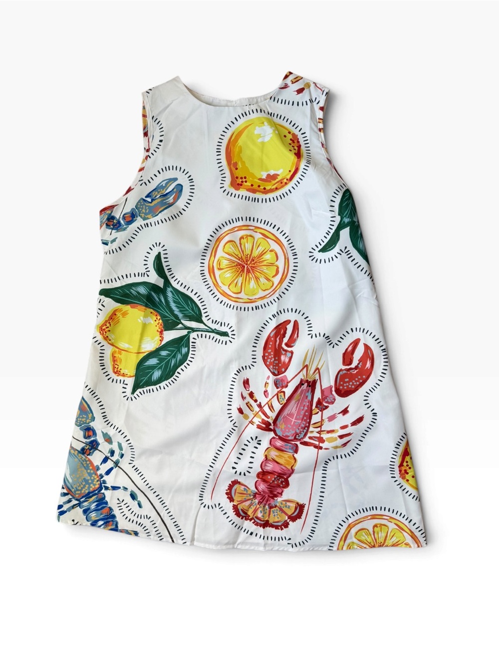 White A-Line Coastal Dress with Lemon & Lobster Motif